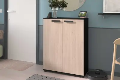 Commode Celestia met 2 deuren - eikdecor/zwart – kavel bij Openbare Verkopen, Beveren-Leie