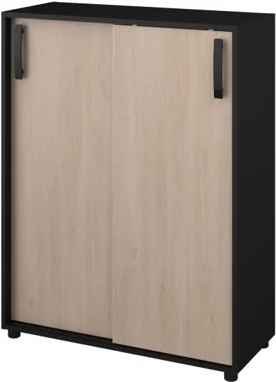 Bijzetkastje Celestia met 2 schuifdeuren - eikdecor/zwart – kavel bij Openbare Verkopen, Beveren-Leie