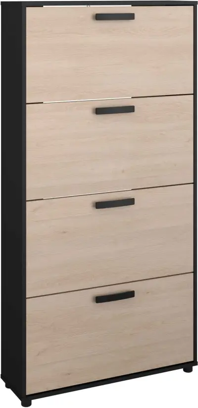Schoenenkast Celestia met vier deuren - eikdecor/zwart – kavel bij Openbare Verkopen, Beveren-Leie