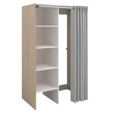 Wasmachinekast Laundry - 113x70x184cm - 4 legplanken & gordijn - eikdecor – kavel bij Openbare Verkopen, Beveren-Leie