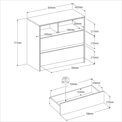 Commode Shelby 84cm met twee lades - eik/wit – kavel bij Openbare Verkopen, Beveren-Leie