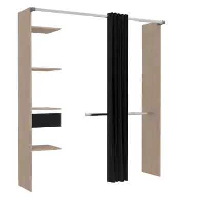 Kledingkast Botan G - 200 cm-met gordijn, 4 legplanken,1 lade, 1 kledingroede-eik – kavel bij Openbare Verkopen, Beveren-Leie