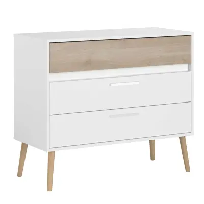 Ladekast Hardy 91cm met 3 lades - wit/eik – kavel bij Openbare Verkopen, Beveren-Leie