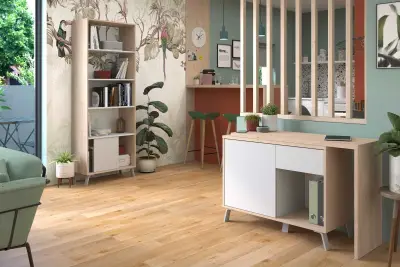 Boekenkast Ara-184cm-4 legplanken-lichtgrijs/eik – kavel bij Openbare Verkopen, Beveren-Leie