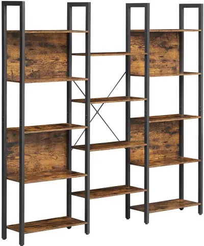 Boekenkast/plank in industriële stijl, 14 opbergplanken, metalen frame, 158x24x166 cm, rustiek bruin/zwart – kavel bij Openbare Verkopen, Beveren-Leie