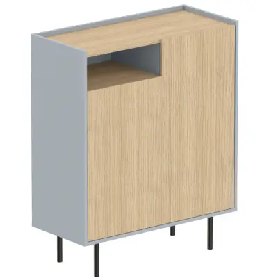 Schoenenkast Anjes 2 draaideuren, 1 open vak en 4 legplanken-lichte eik/celadon grijs – kavel bij Openbare Verkopen, Beveren-Leie