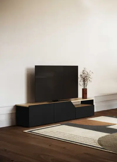 Tv-meubel Verabelle-zwart/lichte eik – kavel bij Openbare Verkopen, Beveren-Leie