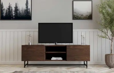 Wood TV-standaard | METALEN FRAME | Walnoot – kavel bij Openbare Verkopen, Beveren-Leie