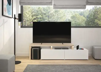 Tv-meubel Mikao hoek - eik decor/wit – kavel bij Openbare Verkopen, Beveren-Leie
