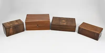 4x Kistje/dekseldoos (mahonie) – kavel bij Twents Veilinghuis