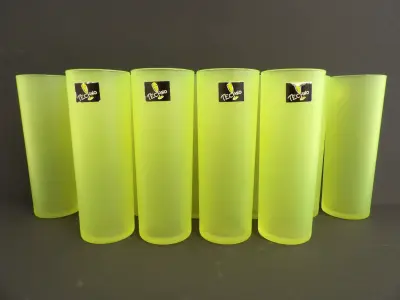 11 Luminarc "Techno" neon gele longdrinkglazen – kavel bij De Kringwinkel, Leopoldsburg