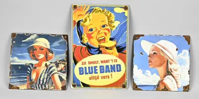 3x Emaille reclamebord – kavel bij Twents Veilinghuis