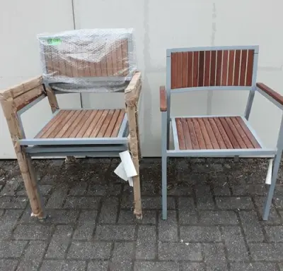 4 x Tuinstoel aluminium/teak – kavel bij Belga Veilingen, Oudsbergen
