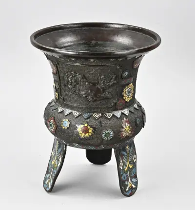 Cloisonné bronzen pot Ø 21 cm – kavel bij Twents Veilinghuis