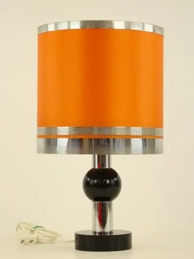 Vintage 70's Luxe Tafellamp Oranje/ zwart / Chroom – kavel bij De Kringwinkel, Antwerpen