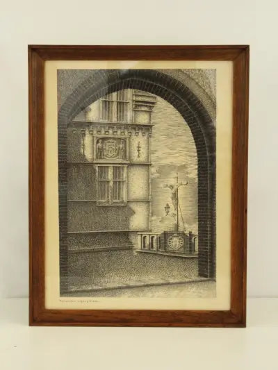 Boerjan - Antwerpen, ingang Het Steen - grafisch werk 1961 – kavel bij De Kringwinkel, Antwerpen