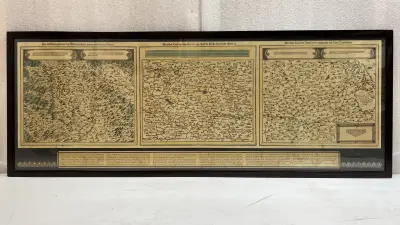 Landkaart Sebastian Münster Rheinstrom triptiek panorama in kader – kavel bij De Kringwinkel, Oostkamp