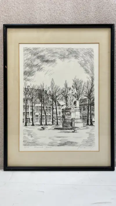Ets Frans Vanderveken Maaseik Markt 1973 met certificaat in kader – kavel bij De Kringwinkel, Waardamme
