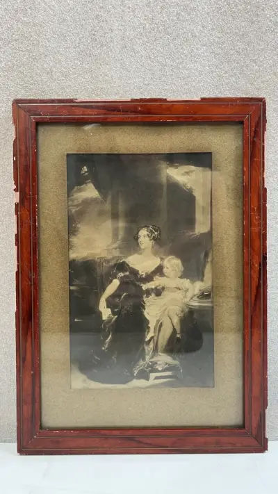 Gravure Thomas Lawrence portret moeder en kind in kader – kavel bij De Kringwinkel, Waardamme