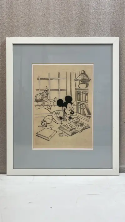 Prent Disney Mickey Mouse vintage ingelijste illustratie kinderkamer – kavel bij De Kringwinkel, Waardamme