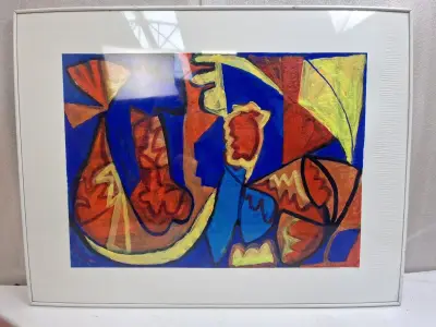 Kleurrijk Abstract Expressionistisch Kunstwerk – Gesigneerd P. Boss (5/'97) in Aluminium Wissellijst – kavel bij De Kringwinkel, Waardamme
