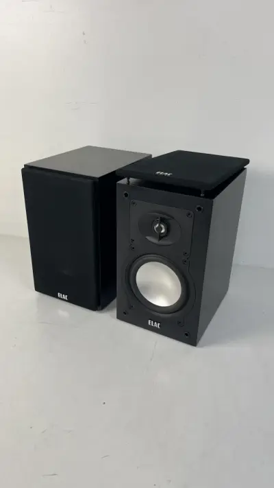 Luidsprekers ELAC 201 boekenplank stereoset Duits hifi audiopaar zwart – kavel bij De Kringwinkel, Waardamme