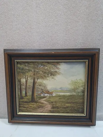 Prachtig Klassiek Landschapsschilderij – Olieverf op Doek in Luxe Houten Kader – kavel bij De Kringwinkel, Waardamme