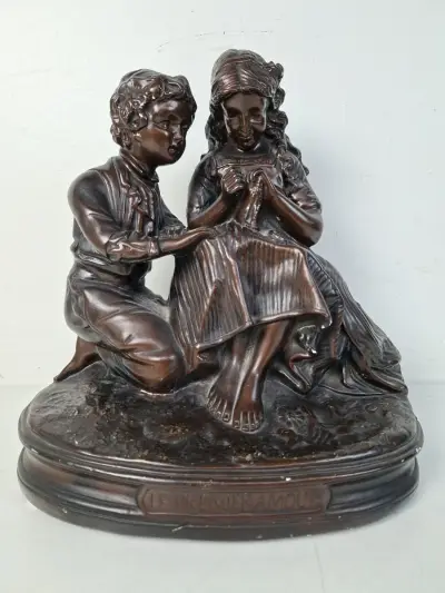 Romantisch Antiek Terracotta Beeld "Le Premier Amour" – Brons-Patine (ca. 1900) – kavel bij De Kringwinkel, Waardamme