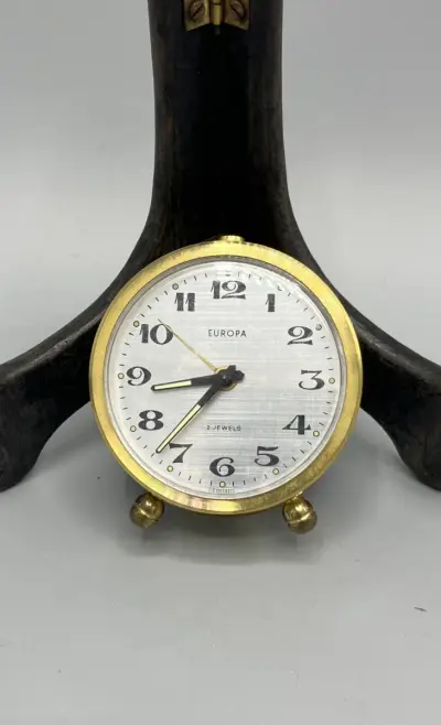 Mechanische wekker Europa 2 Jewels vintage messing tafelmodel – kavel bij De Kringwinkel, Oostkamp