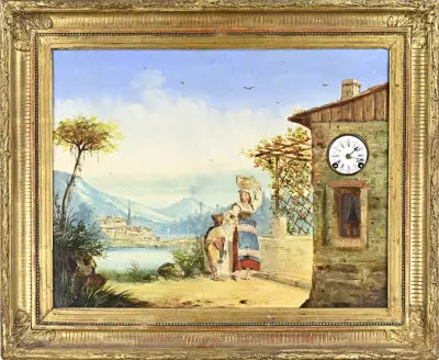 Schilderij-klok + speelwerk, 1860 – kavel bij Twents Veilinghuis