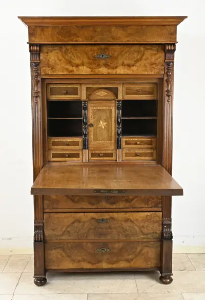 Wortelnoten secretaire, 1880 – kavel bij Twents Veilinghuis