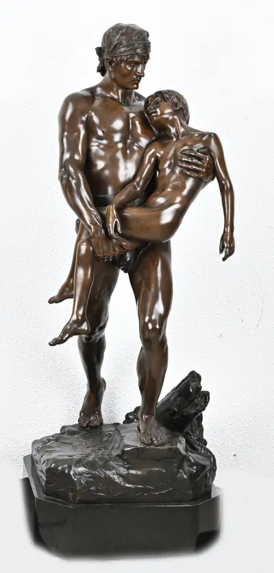 Bronzen beeld, Zeeman met drenkeling Jean Ossaye Mombur. 1850 - 1890 – kavel bij Twents Veilinghuis