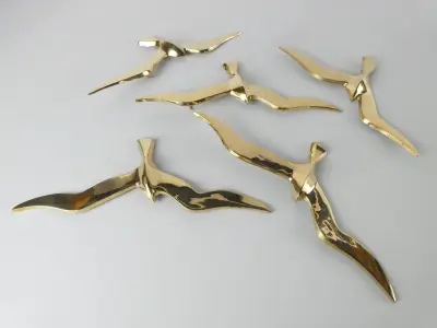 Set van 5 vintage messing wandvogels – kavel bij De Kringwinkel, Heverlee