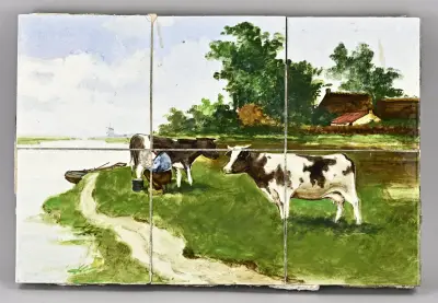6-Pas tegeltableau, 1900 – kavel bij Twents Veilinghuis