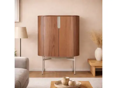 Wandkast Walnoot - 130cm - Notenhout bruin - Creme – kavel bij XL Auctions