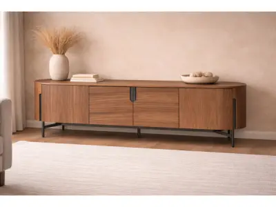 Tv dressoir Walnoot - 220cm - Notenhout bruin - bronze – kavel bij XL Auctions