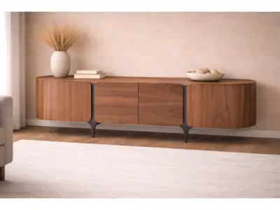 Tv dressoir Walnoot - 200cm - Notenhout bruin - bronze – kavel bij XL Auctions