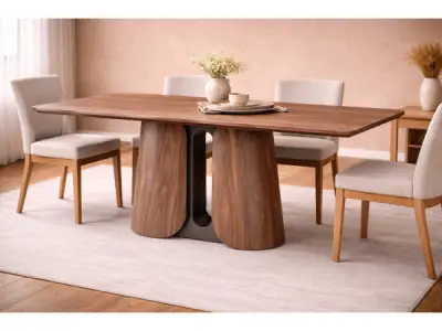 Eettafel Walnoot 220x110x76 - Rechthoek ronde rand - bronze – kavel bij XL Auctions