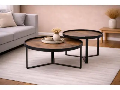 Salontafel Hanna natural- Hout - Poot metaal zwart - set – kavel bij XL Auctions