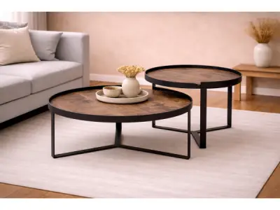Salontafel Hanna natural- Hout - Poot metaal zwart - set – kavel bij XL Auctions