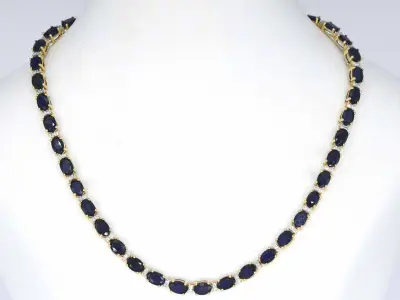 Geelgouden collier met diamanten en saffier – kavel bij Onlineveilingmeester