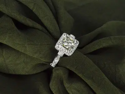 Witgouden ring met natuurlijke diamanten waarvan een grote Radiant geslepen diamant en meerdere kleine briljanten – kavel bij Onlineveilingmeester
