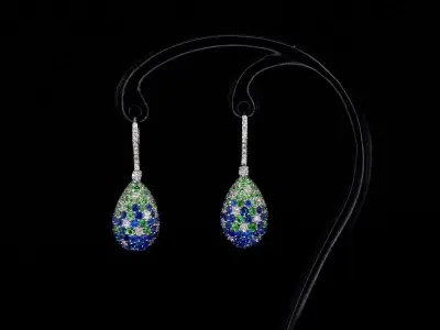 Oorhangers van 18 carats goud met diamanten van hoge kwaliteit en blauwe saffieren – kavel bij Onlineveilingmeester