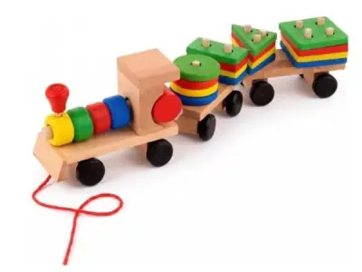 Speelhout – Geo trein met trektouwtje – 36cm – kavel bij XL Auctions