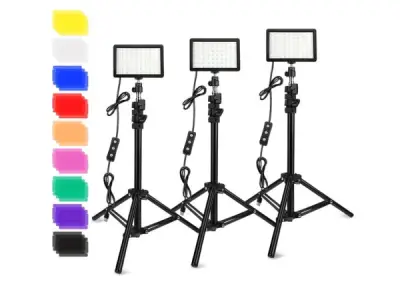 3× 70LED videolicht met vestelbaar statief en kleurfilters – kavel bij XL Auctions