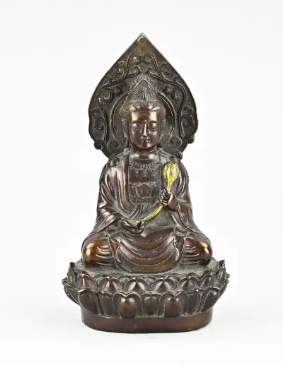 Bronzen boeddha, H 18,5 cm – kavel bij Twents Veilinghuis