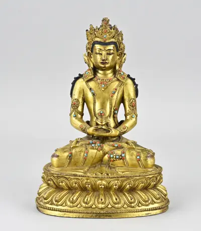 Antiek Chinese boeddha, H 24,9 cm – kavel bij Twents Veilinghuis