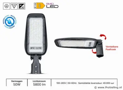 10 x LED Straatlamp 50W – 6400K Koud Wit - Grijs – IP65 – FLORIDA-50 – kavel bij ProVeiling