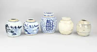5x Chinese gemberpot – kavel bij Twents Veilinghuis