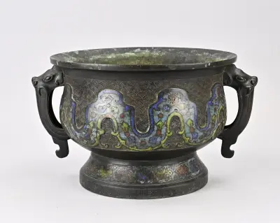 Japanse cloisonné pot, Ø 20 cm – kavel bij Twents Veilinghuis